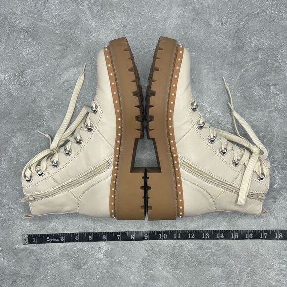 Steve Madden Cream Leather Rainier Platform Boot Size 8.5 M Pearl Accent Lace Up - Picture 12 of 12